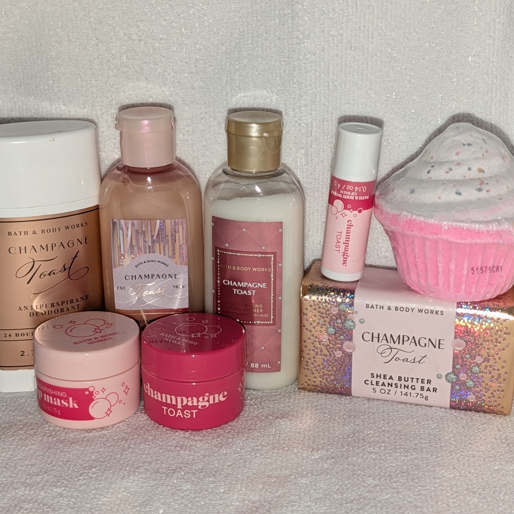 Champagne Toast - Trave Size - New - Body and Lip Care Bundle (x8 items)